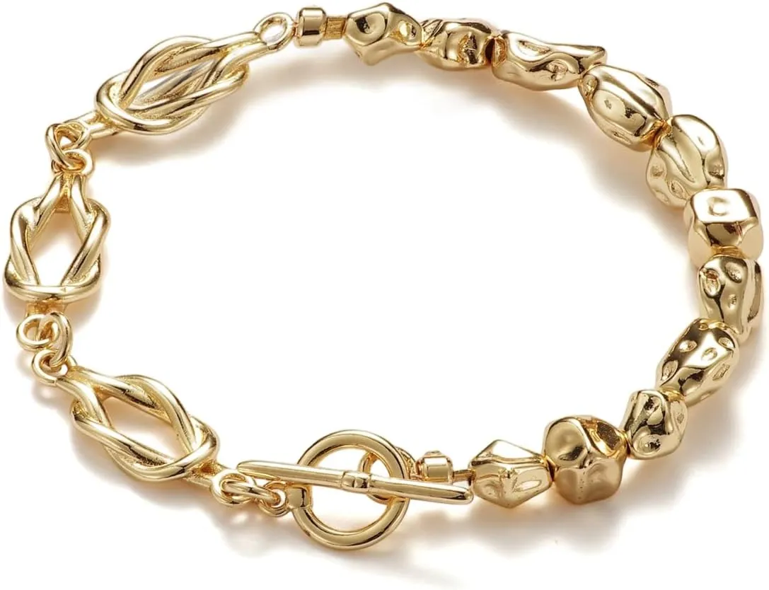14K Gold Bracelets for Women Trendy, Stackable Link Bracelet, Waterproof Gold Plated Chain Bracelet, Gold Knot & Beaded Bracelets, Dainty Jewelry Gifts for Women Mother Daughter