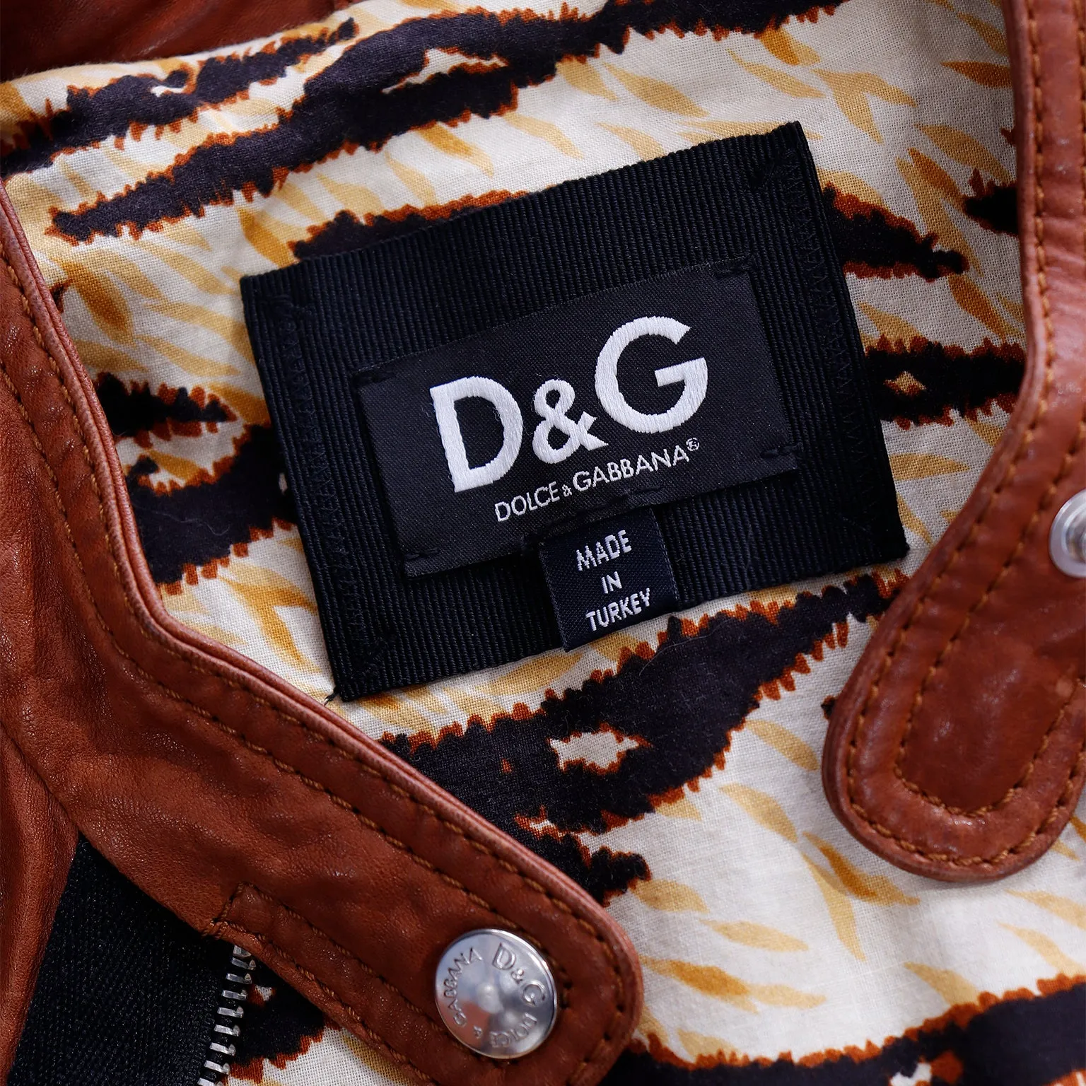 2000s D&G Dolce & Gabbana Brown Lamb Leather Jacket w Black Trim