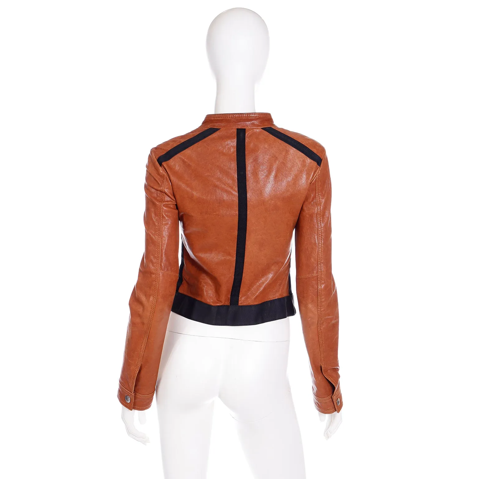 2000s D&G Dolce & Gabbana Brown Lamb Leather Jacket w Black Trim