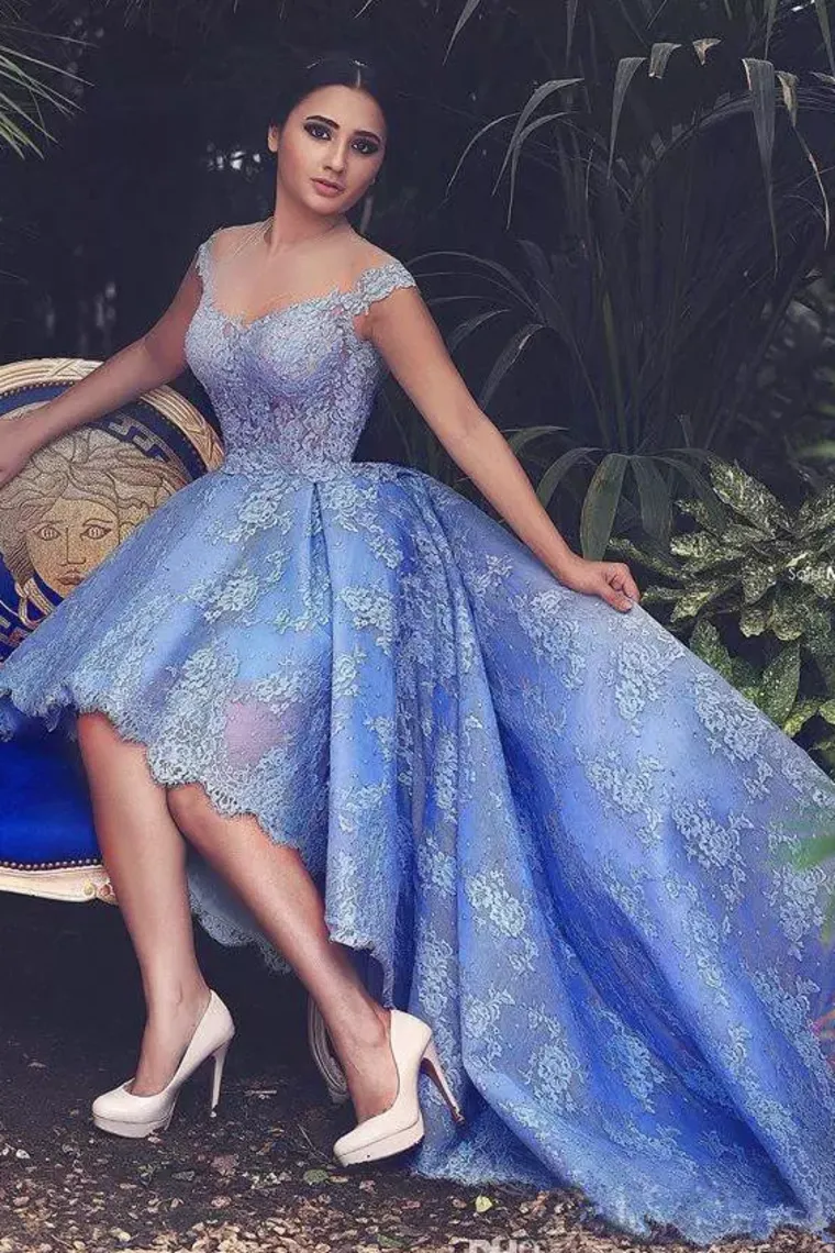 2024 Asymmetrical Prom Dresses Scoop Lace With Applique A Line