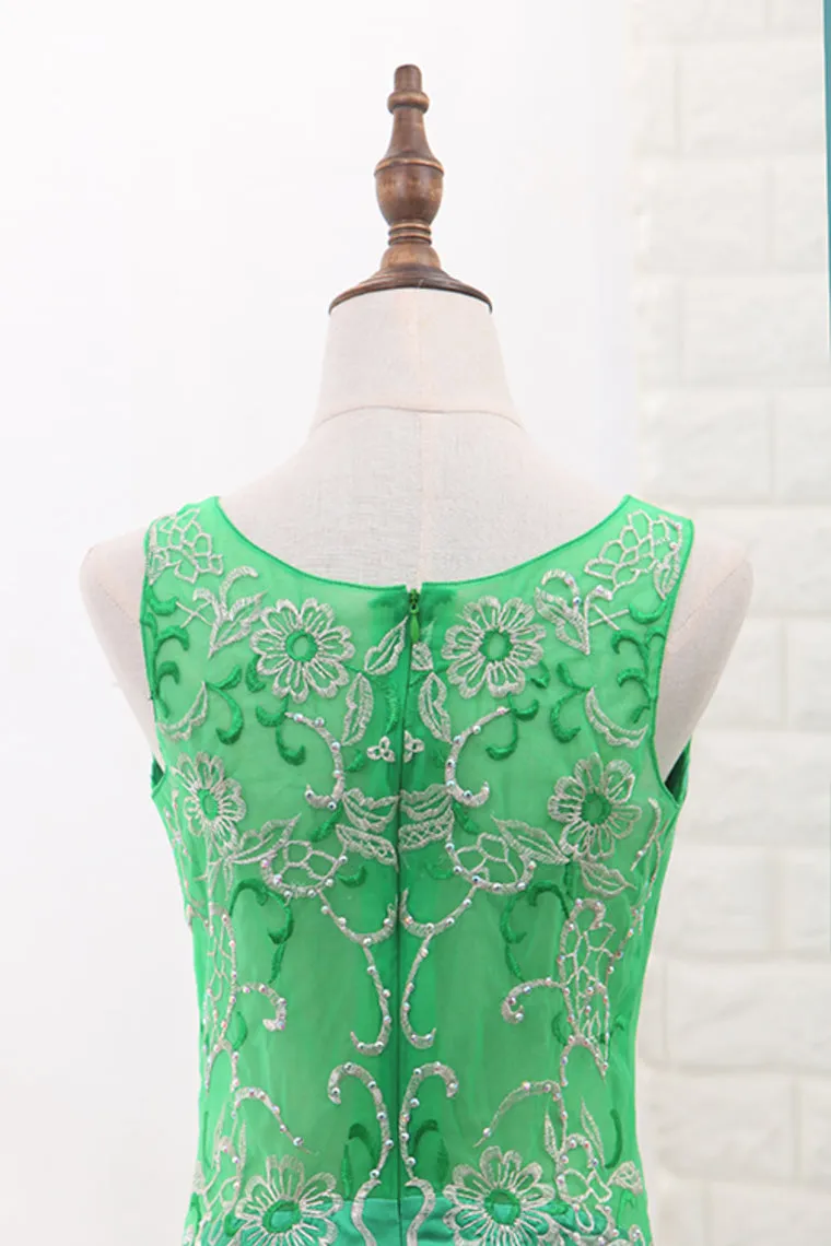 2024 Scoop Satin Mermaid Prom Dresses With Embroidery Floor Length