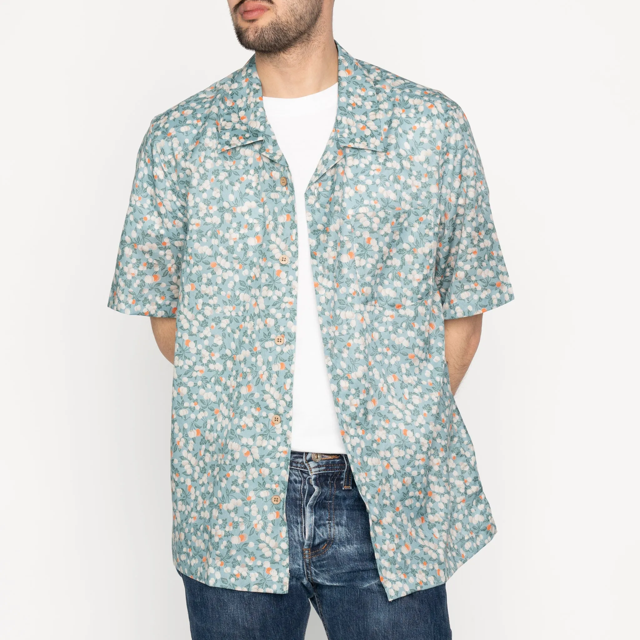 Aloha Shirt - Fruit Print- Cyan