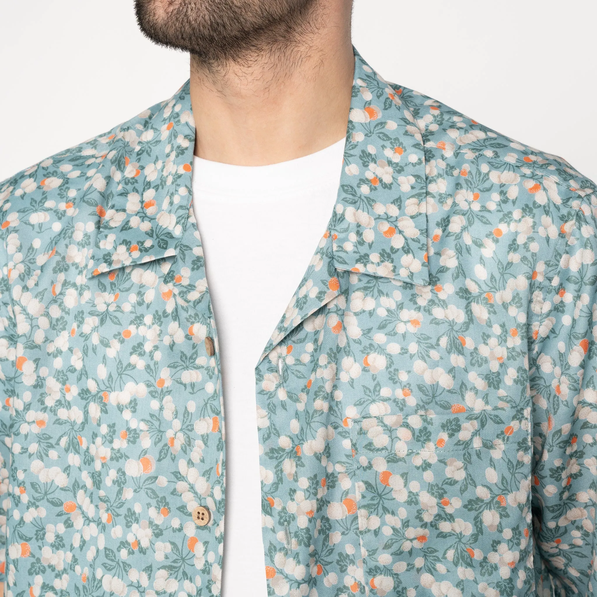 Aloha Shirt - Fruit Print- Cyan