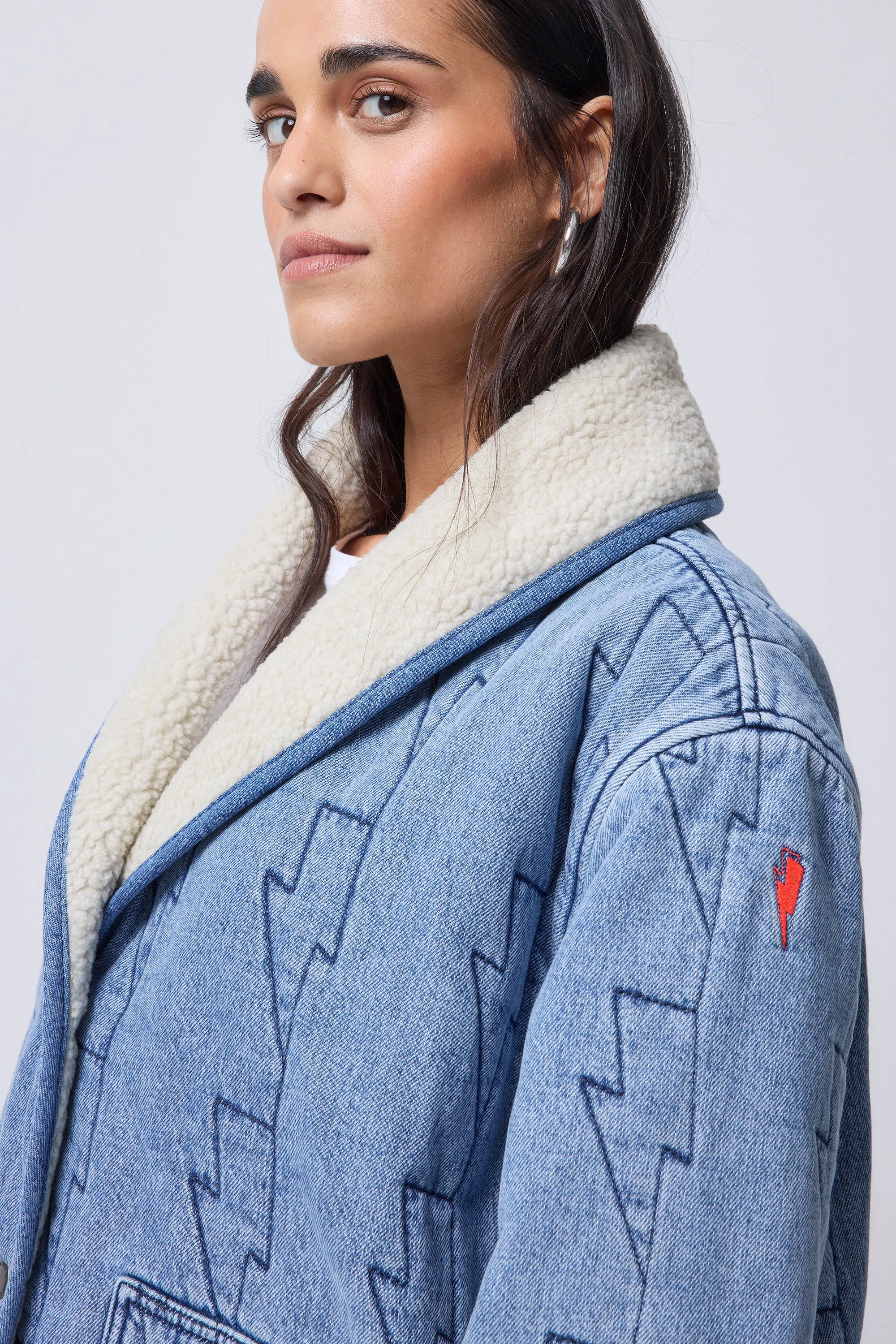 Authentic Indigo Denim with Borg Quilted Bomber Jacket