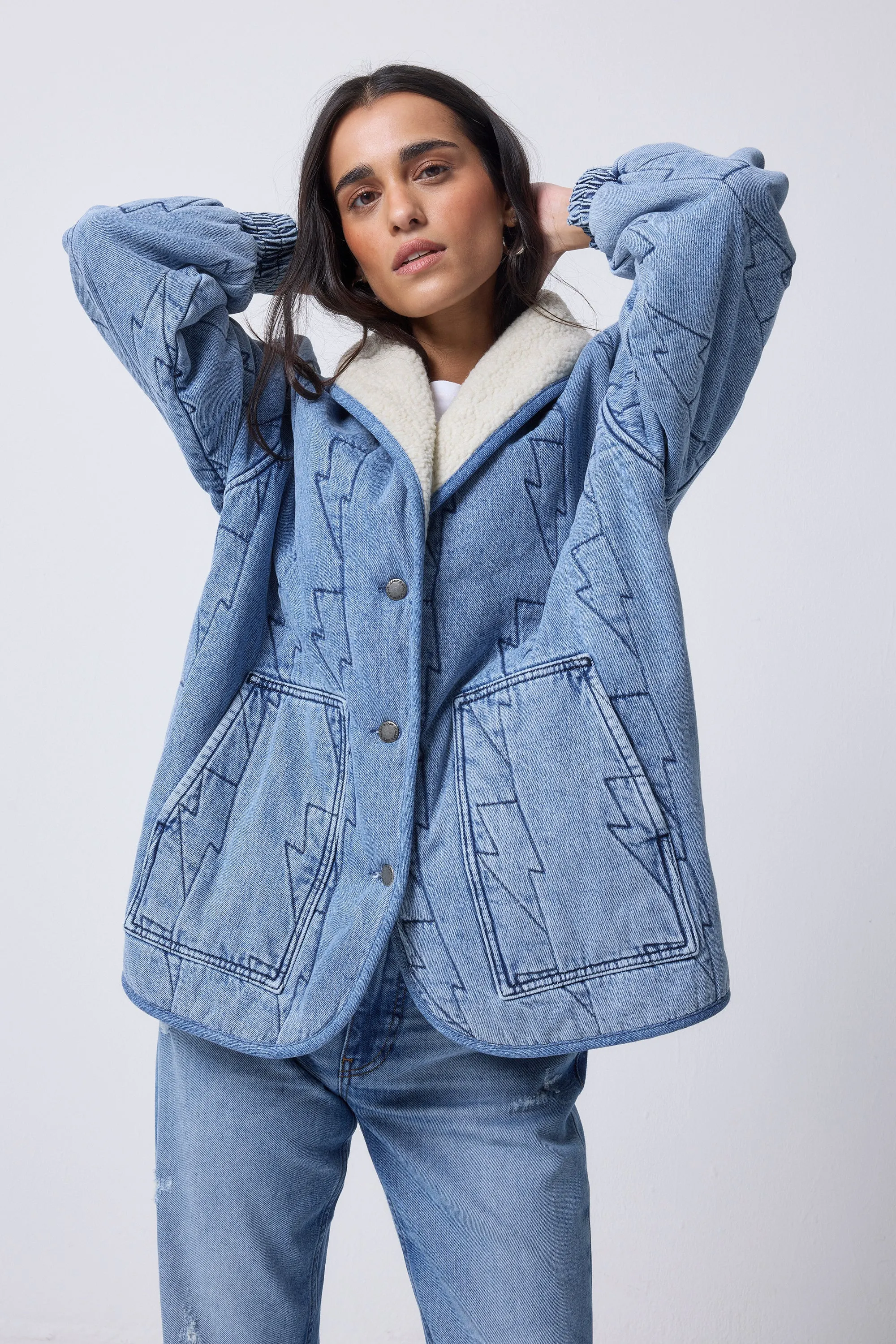 Authentic Indigo Denim with Borg Quilted Bomber Jacket