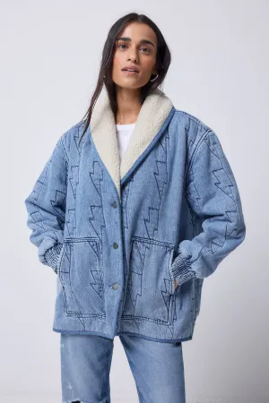 Authentic Indigo Denim with Borg Quilted Bomber Jacket