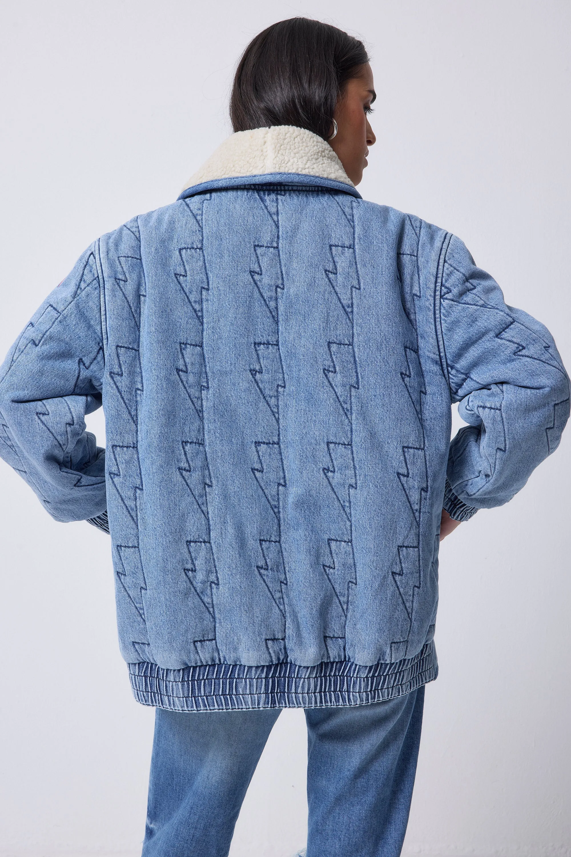 Authentic Indigo Denim with Borg Quilted Bomber Jacket