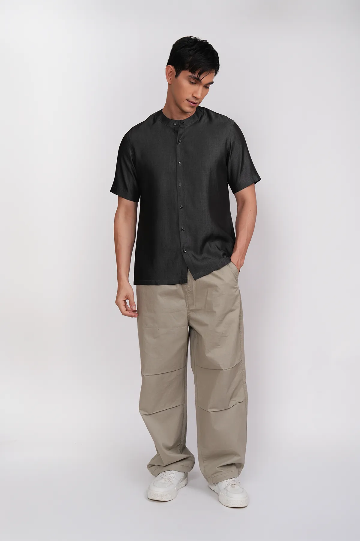 Black denim short sleeves shirt