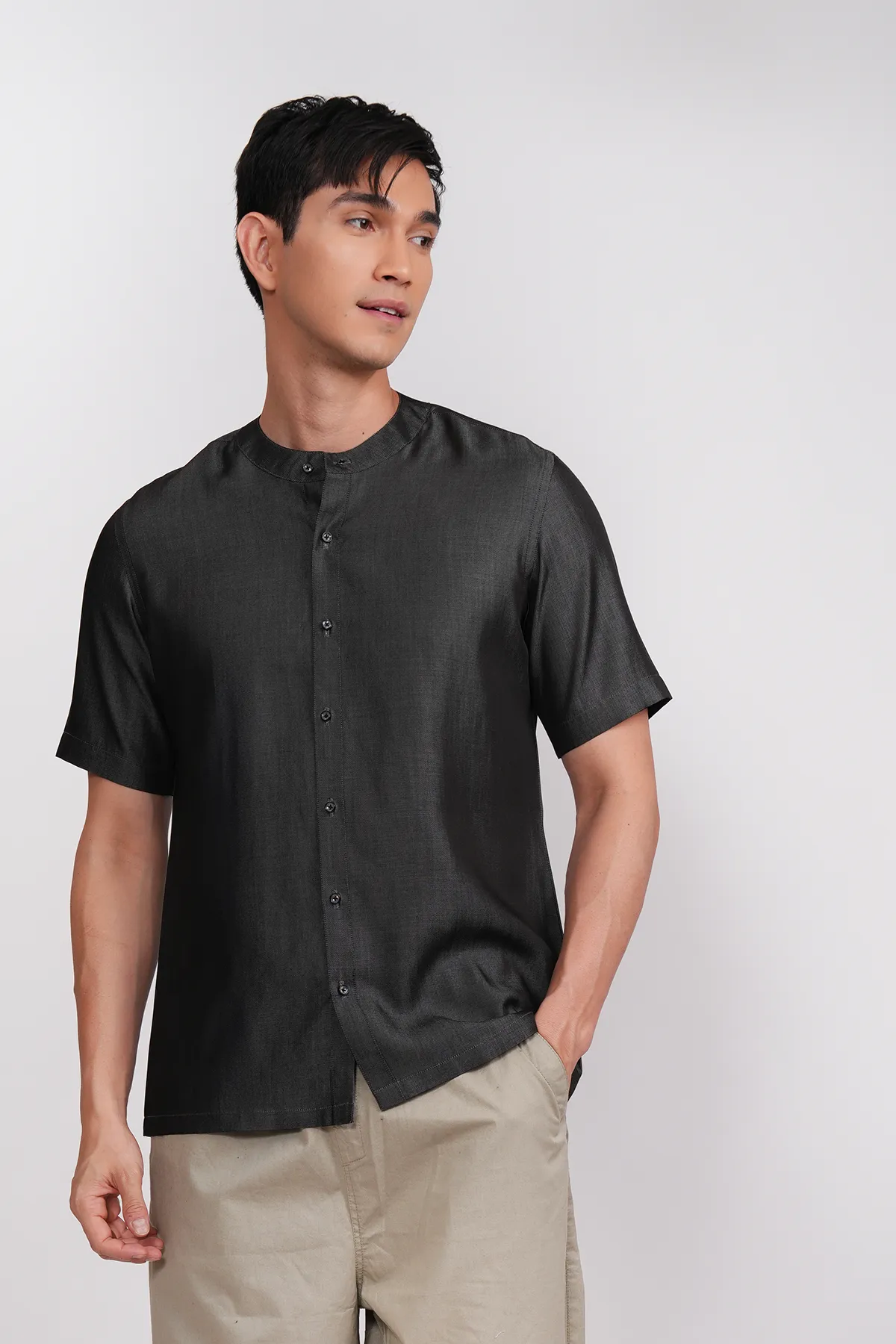 Black denim short sleeves shirt