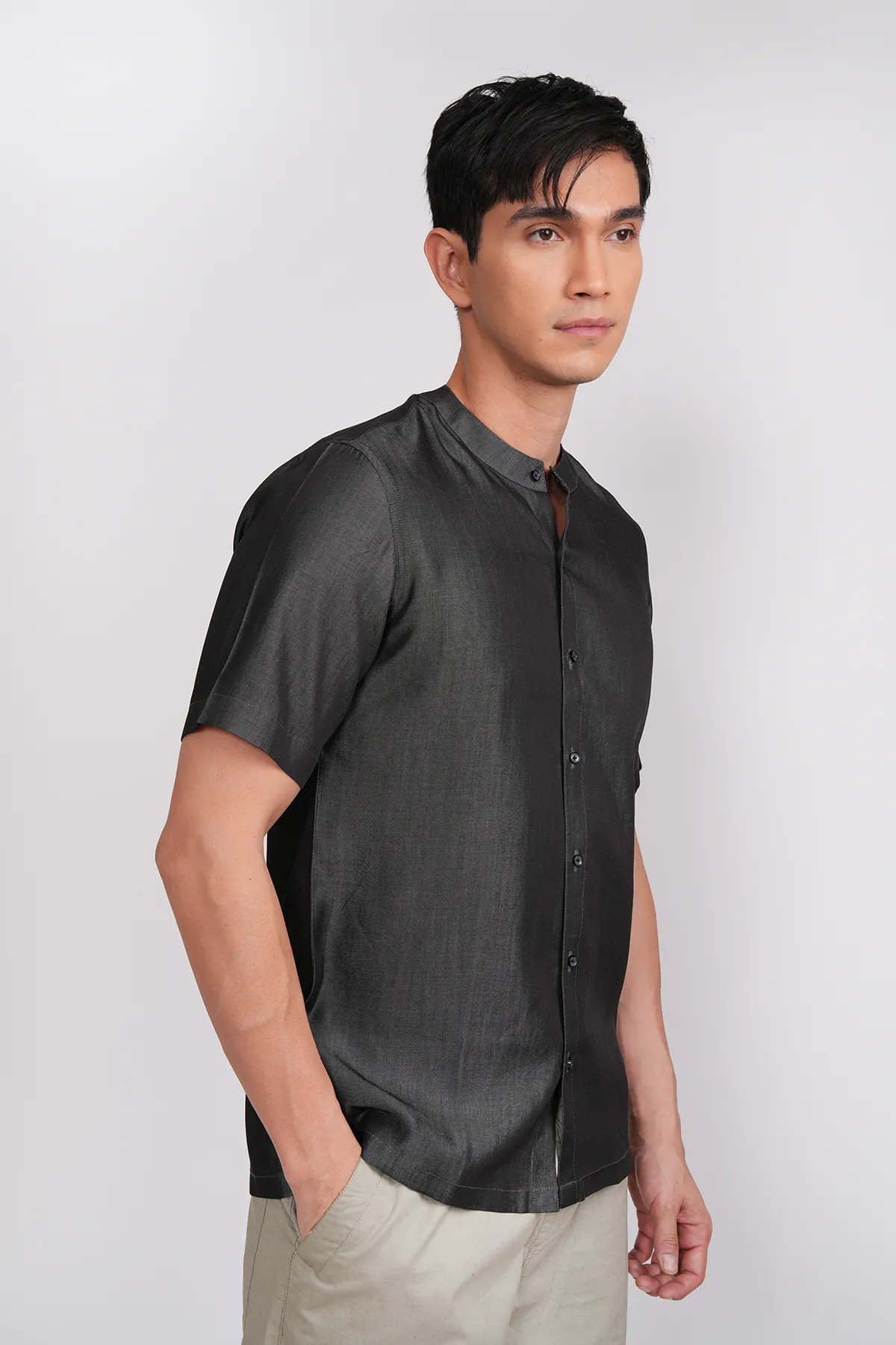 Black denim short sleeves shirt