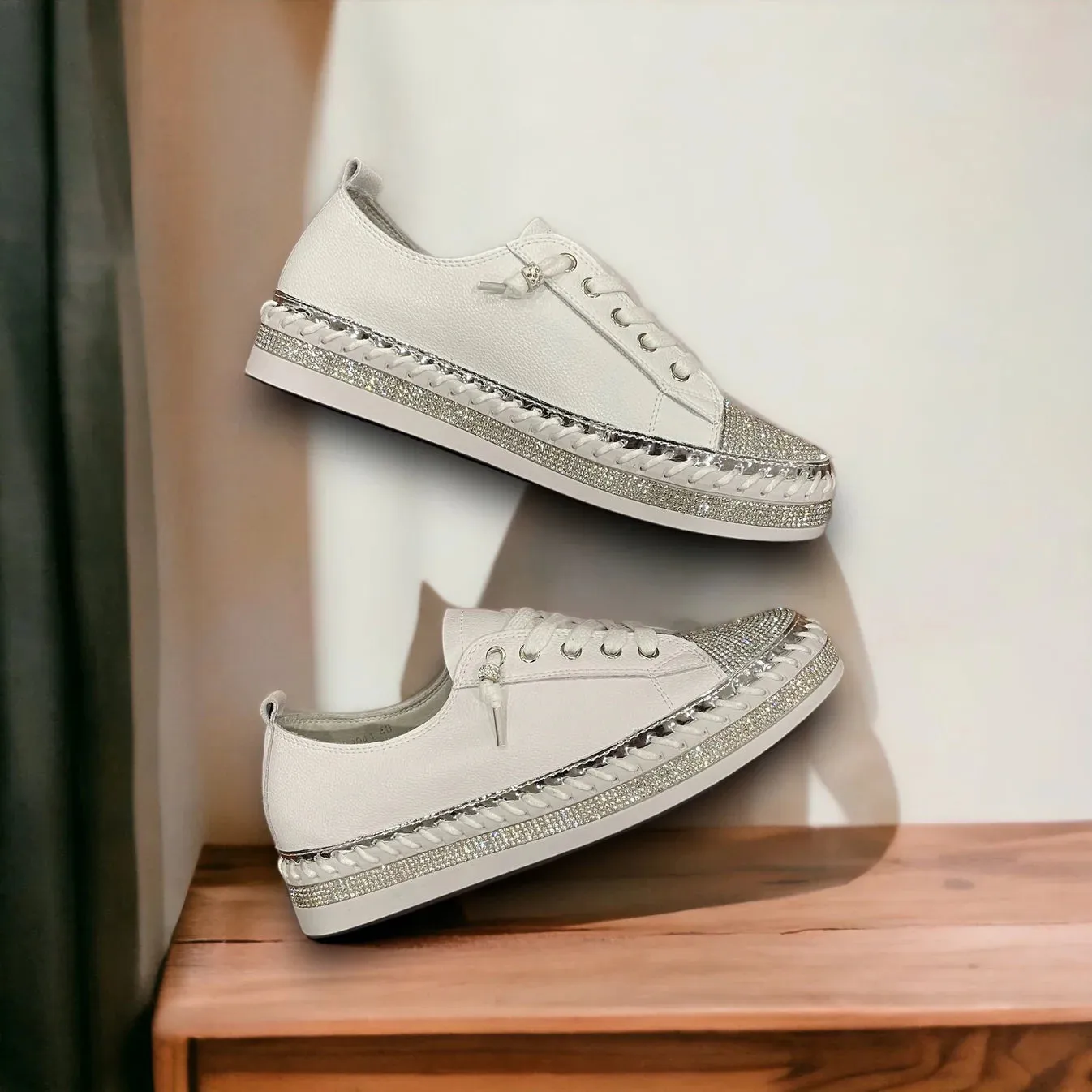 Bling White Leather Shoes
