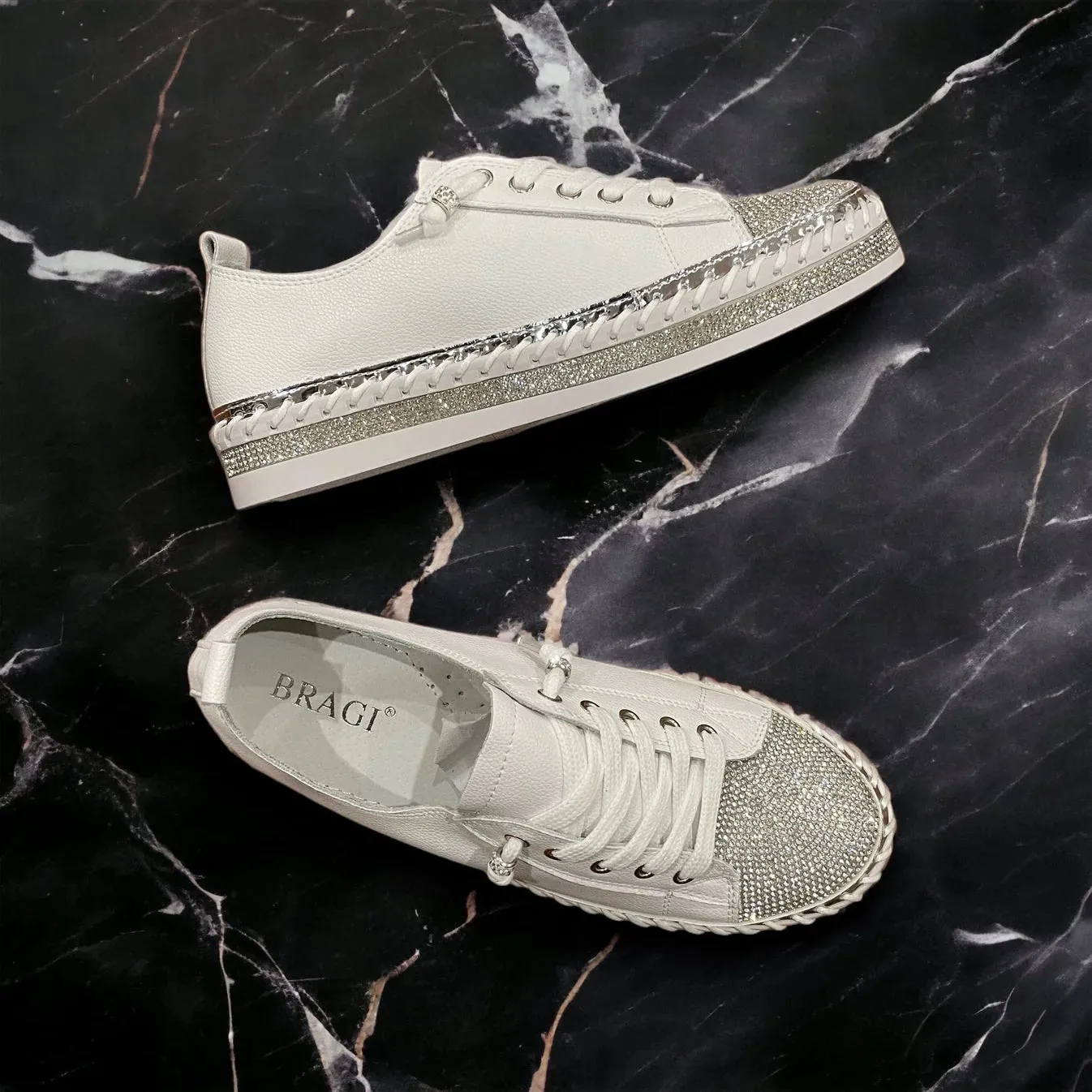 Bling White Leather Shoes