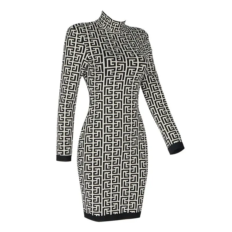 Bodycon Chic Geometric Jacquard Bandage Dress