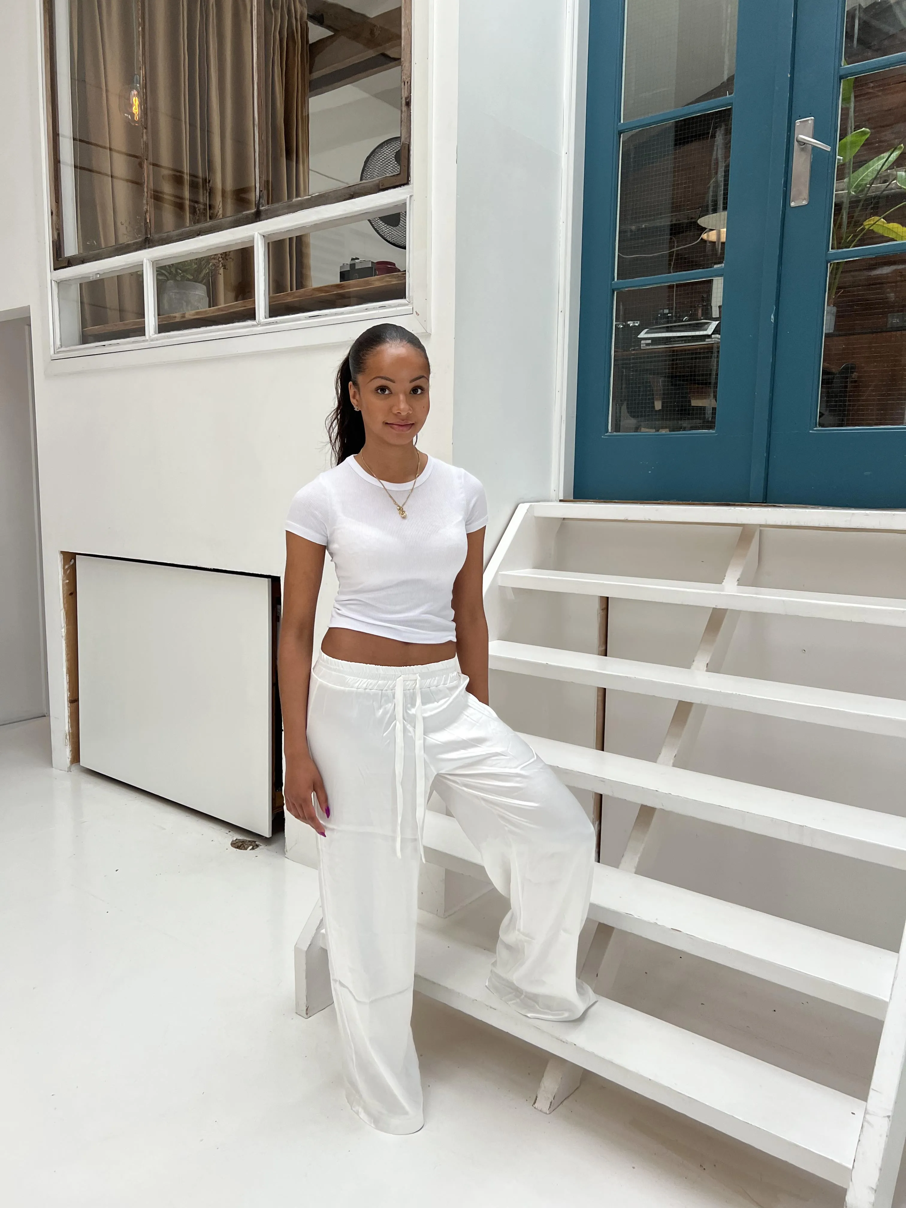 Bonnie satin pants - White