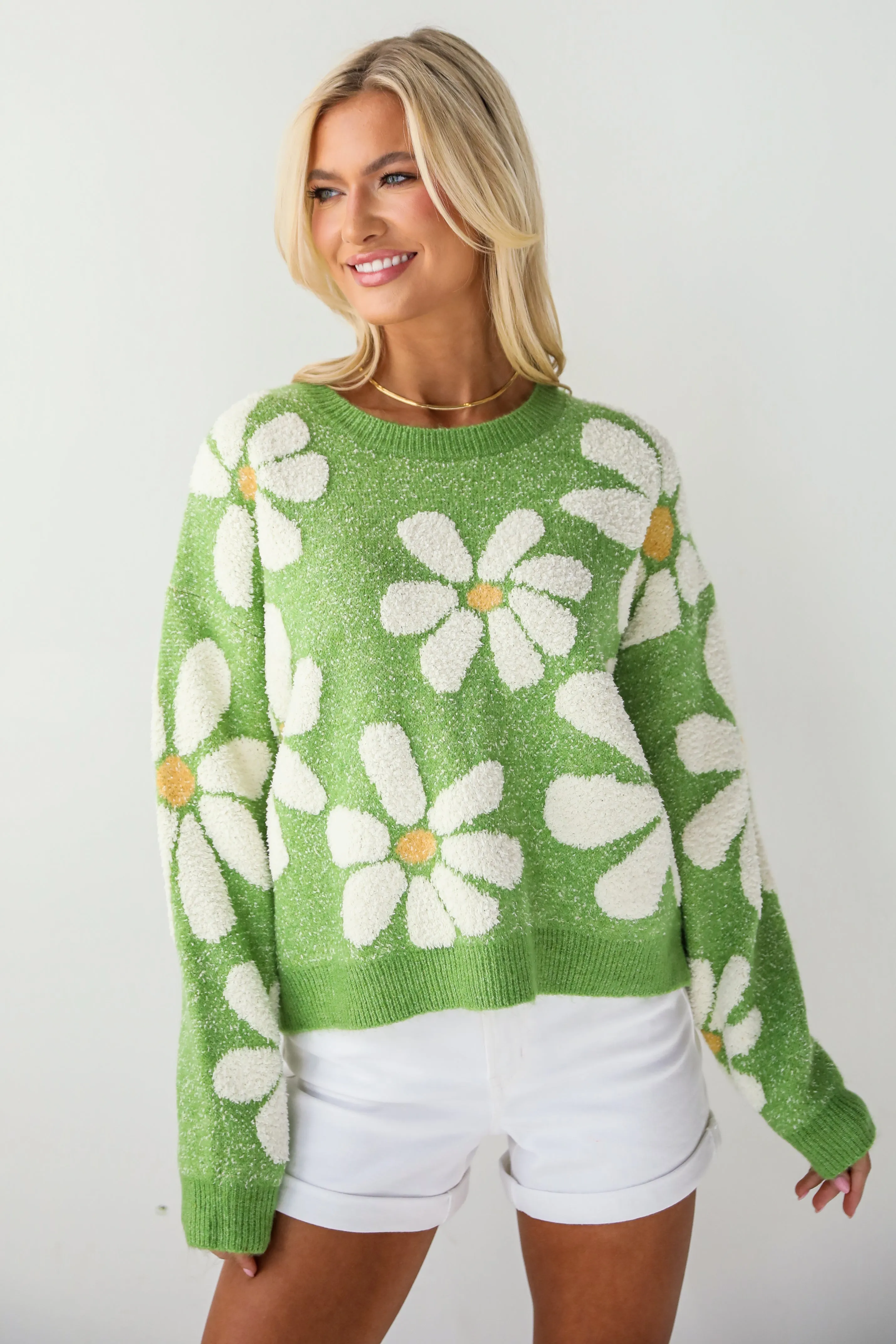 Brilliant Arrival Green Daisy Sweater