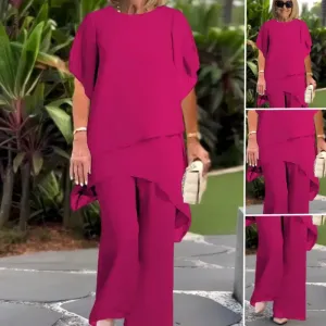 Charming Irregular Top & Wide Leg Pants Set