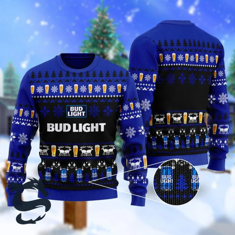 Christmas Scenes With Blue Bud Light Beer Ugly Sweater