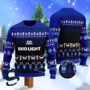 Christmas Scenes With Blue Bud Light Beer Ugly Sweater