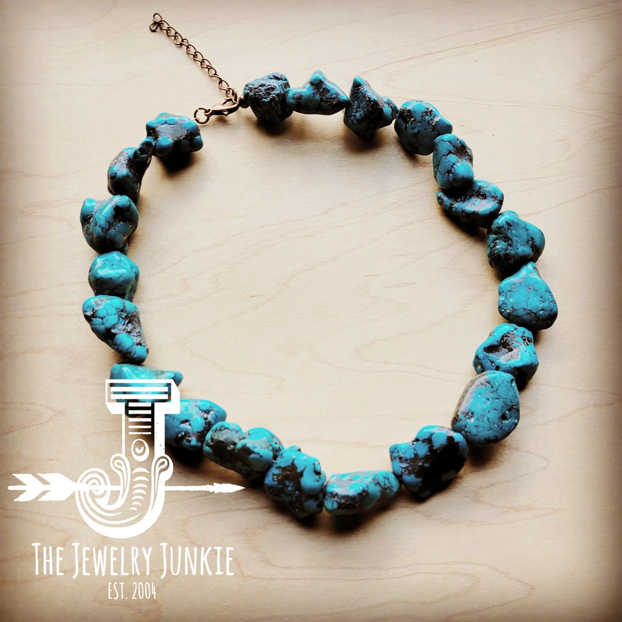 Chunky Blue Green Natural Turquoise Collar Length Necklace 255y