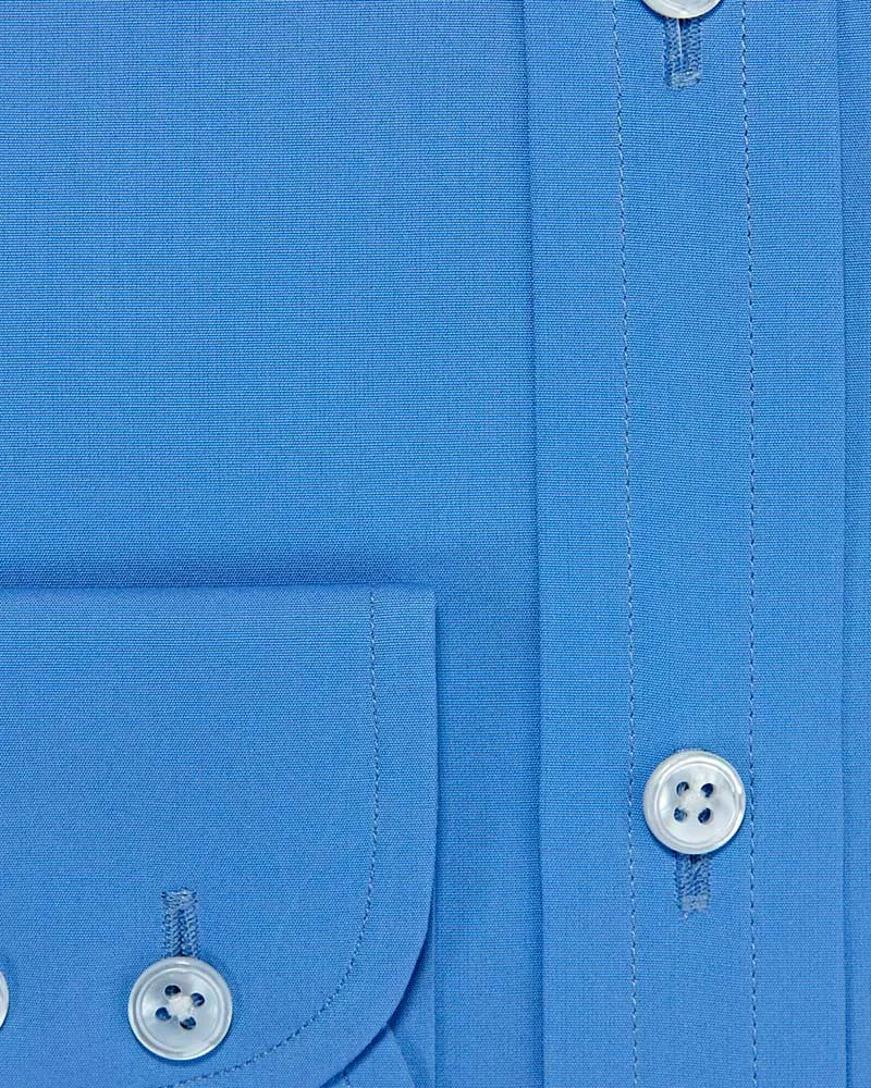 Classic Fit Deep Blue Cotton Poplin Shirt with Cut-away Collar & Two Button Cuff