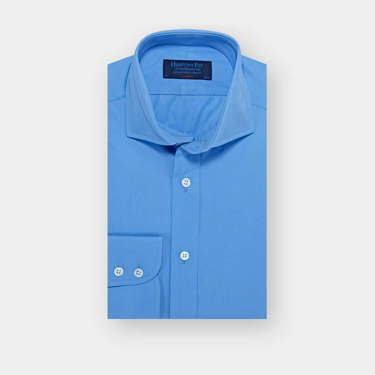Classic Fit Deep Blue Cotton Poplin Shirt with Cut-away Collar & Two Button Cuff