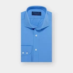 Classic Fit Deep Blue Cotton Poplin Shirt with Cut-away Collar & Two Button Cuff