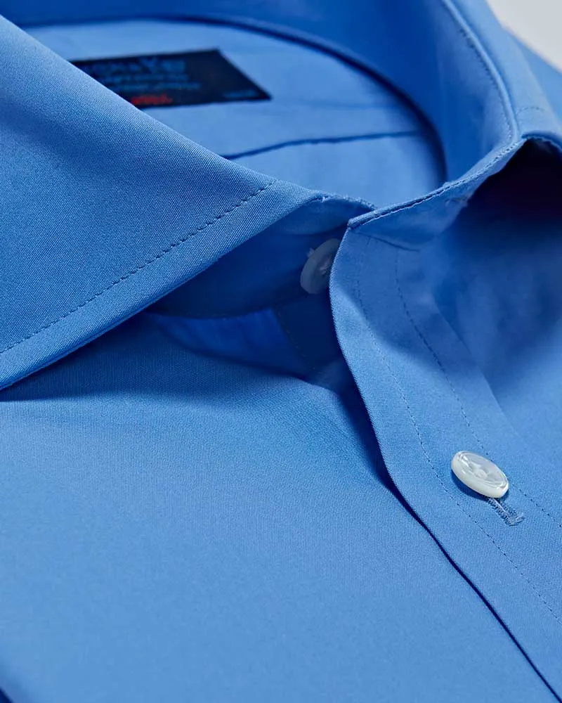 Classic Fit Deep Blue Cotton Poplin Shirt with Cut-away Collar & Two Button Cuff