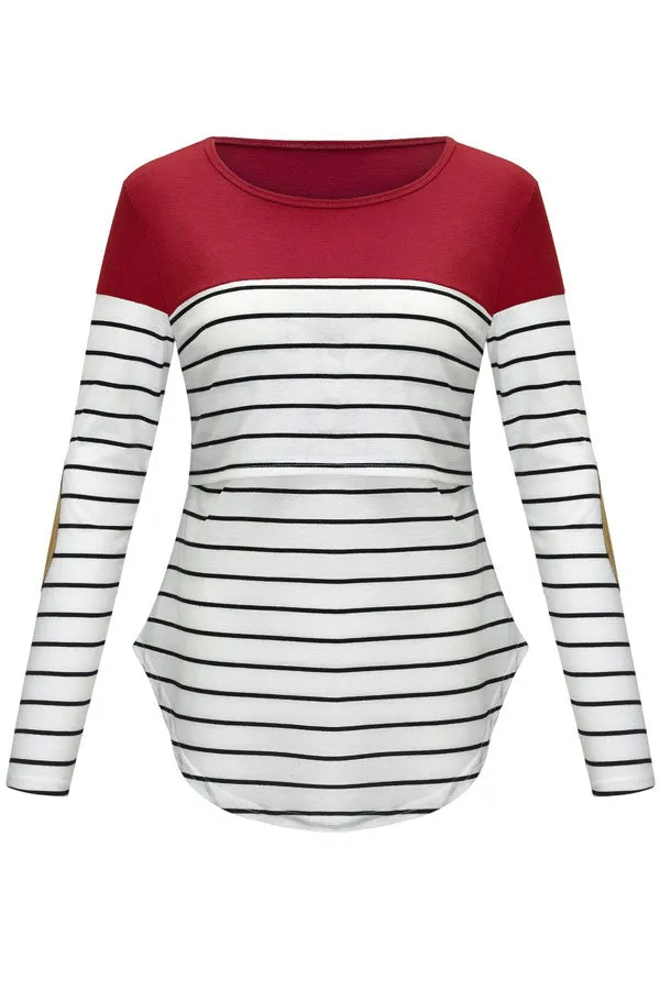 Comfortable Nursing Top Striped Long Sleeve Fashion Pajamas