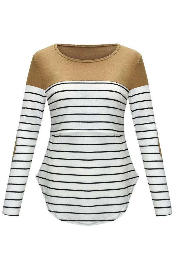 Comfortable Nursing Top Striped Long Sleeve Fashion Pajamas