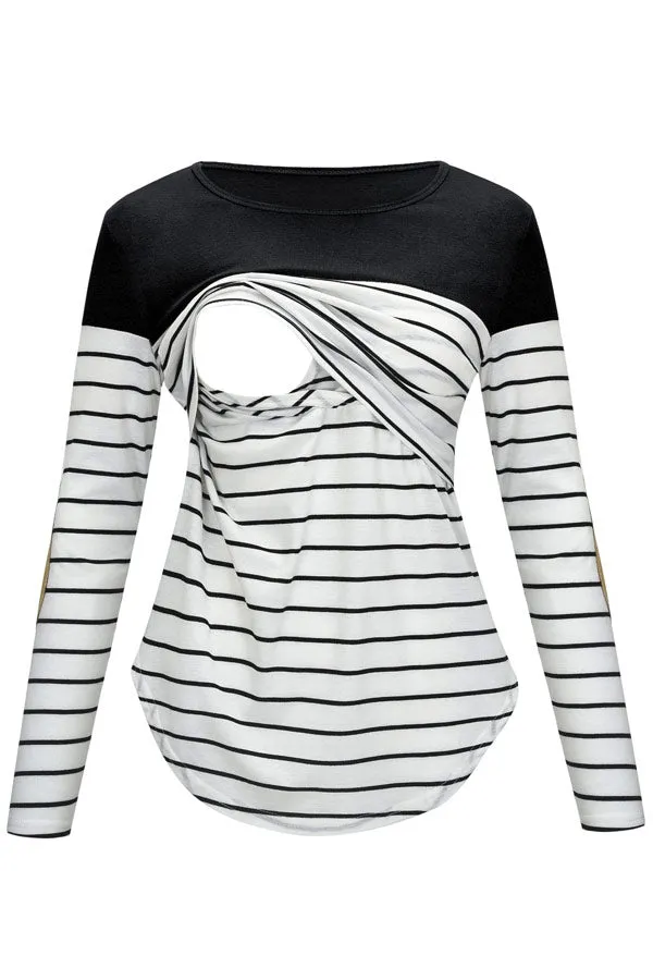 Comfortable Nursing Top Striped Long Sleeve Fashion Pajamas
