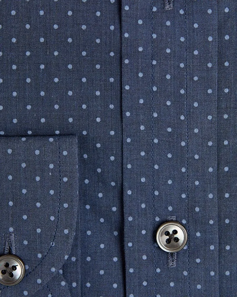 Contemporary Fit, Cut-away Collar, 2 Button Cuff Shirt in a Navy & Blue Small Spot Poplin Cotton