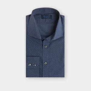 Contemporary Fit, Cut-away Collar, 2 Button Cuff Shirt in a Navy & Blue Small Spot Poplin Cotton