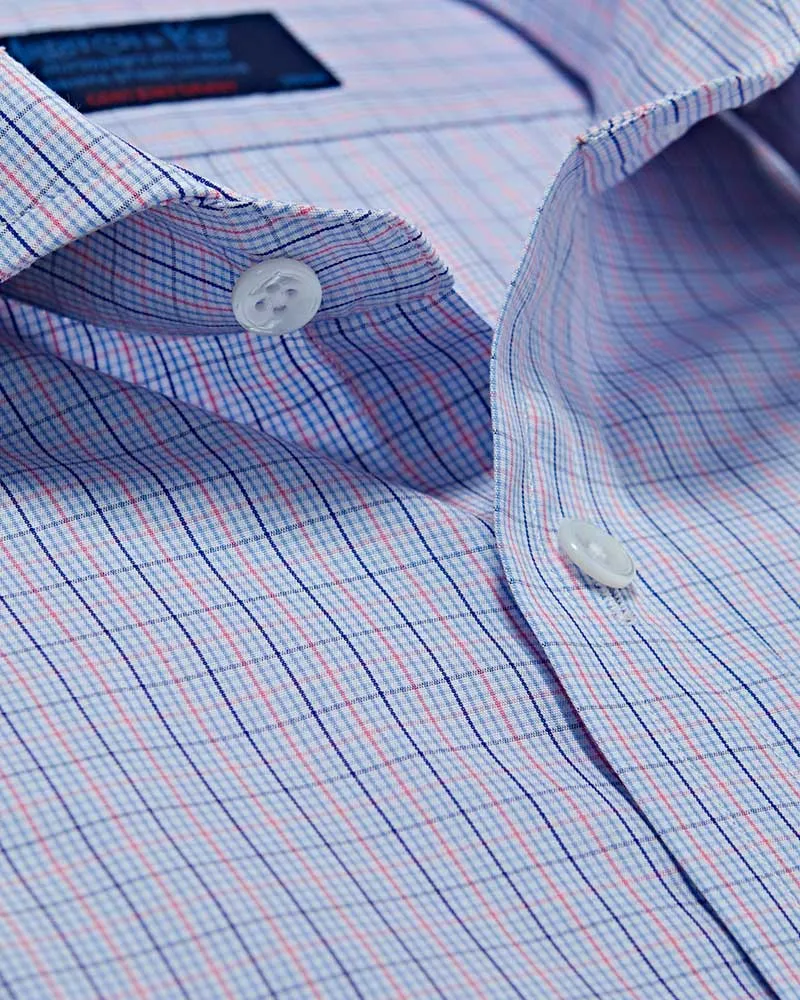 Contemporary Fit, Cutaway Collar, 2 Button Cuff Shirt in Pink & Navy Grid Check
