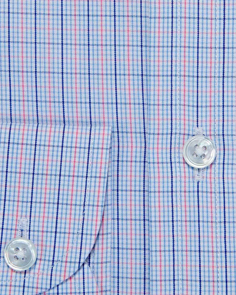 Contemporary Fit, Cutaway Collar, 2 Button Cuff Shirt in Pink & Navy Grid Check