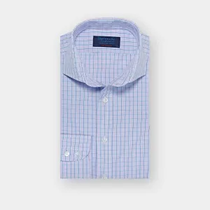 Contemporary Fit, Cutaway Collar, 2 Button Cuff Shirt in Pink & Navy Grid Check