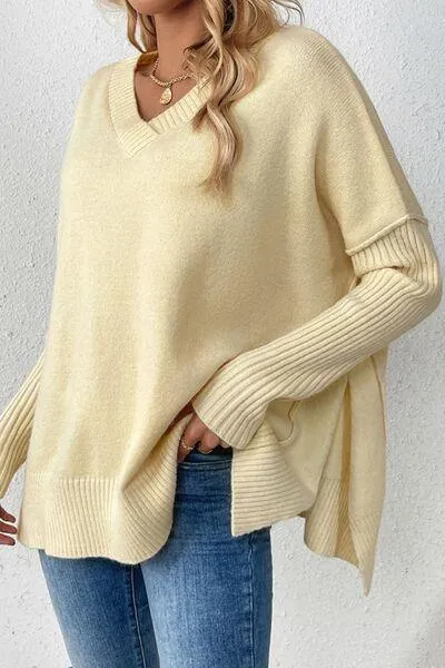Cozy Lounge V-Neck Dropped Shoulder Sweater