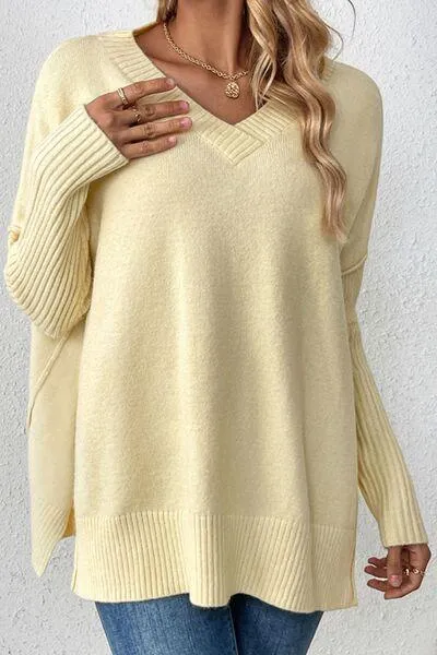 Cozy Lounge V-Neck Dropped Shoulder Sweater