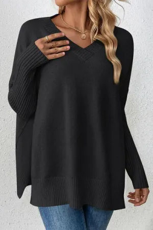 Cozy Lounge V-Neck Dropped Shoulder Sweater