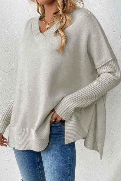 Cozy Lounge V-Neck Dropped Shoulder Sweater