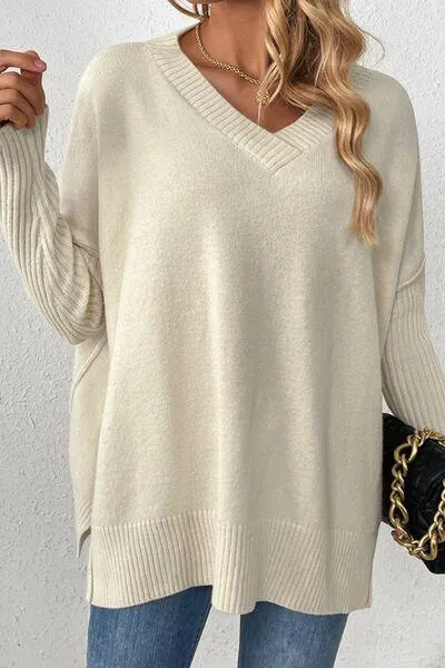 Cozy Lounge V-Neck Dropped Shoulder Sweater