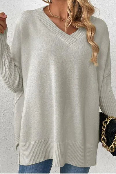 Cozy Lounge V-Neck Dropped Shoulder Sweater