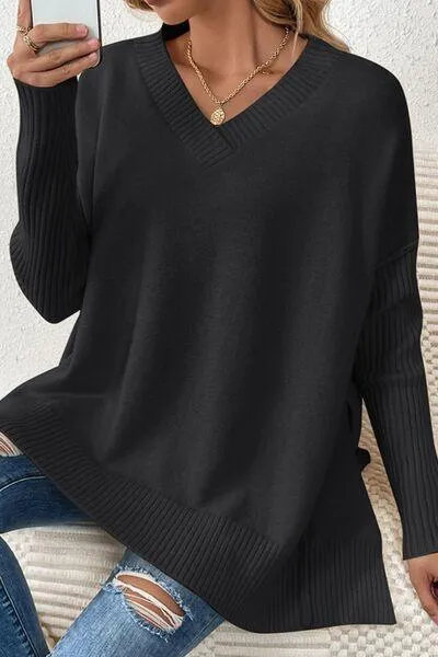 Cozy Lounge V-Neck Dropped Shoulder Sweater