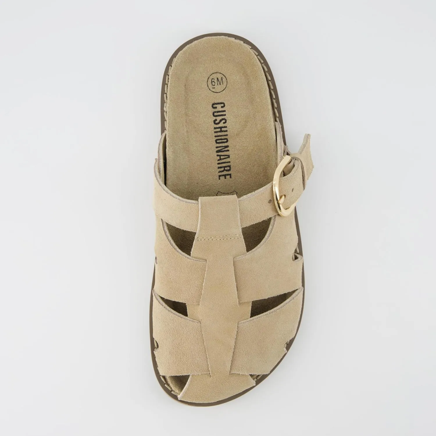CUSHIONAIRE Benson Womens Fisherman Clog  Suede Slip-On Sandal with Adjustable Buckle & Contoured Cork Footbed