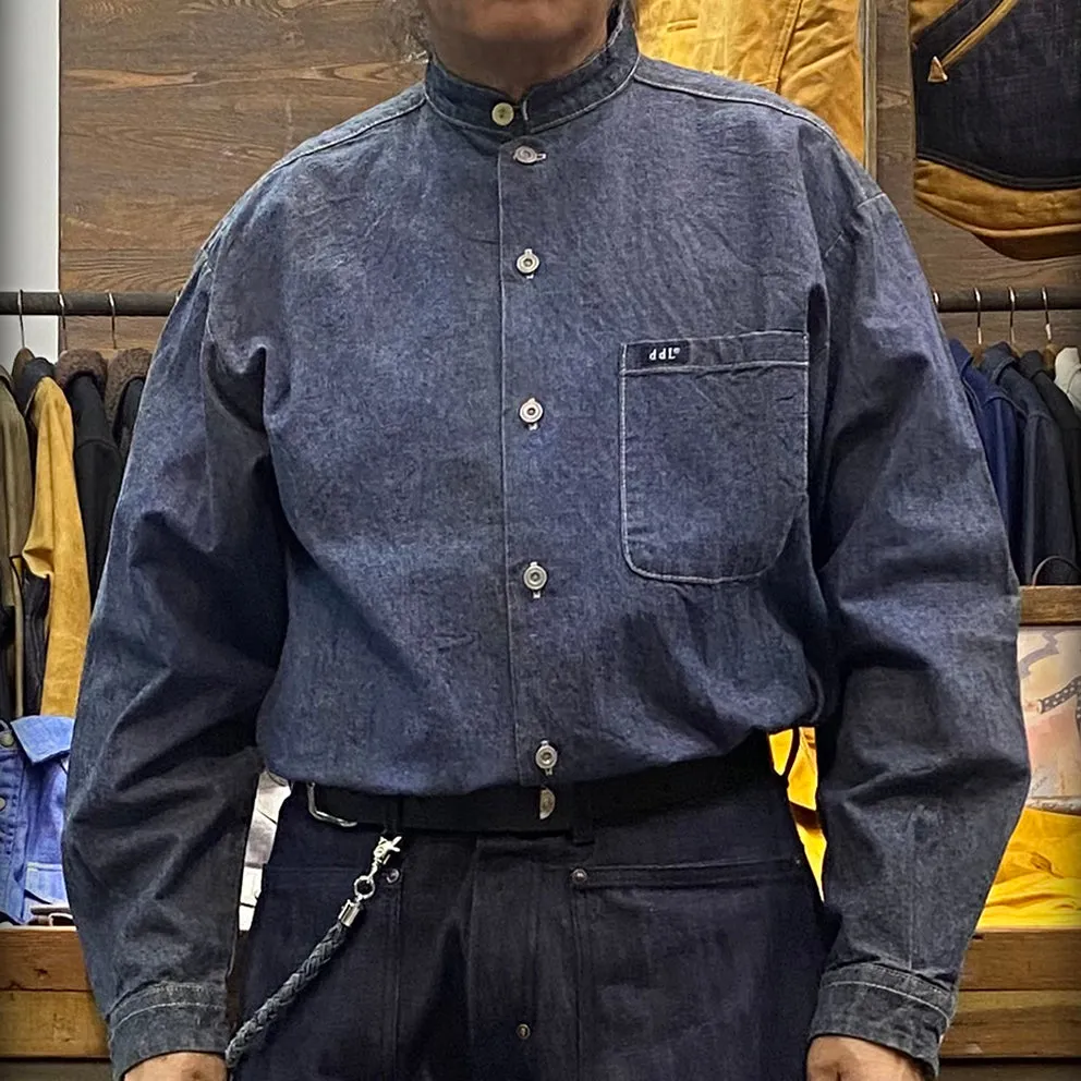 DDL 307 ETHAN-I RELAX FIT MANDARIN COLLAR SALT & PEPPER DENIM SHIRT-10OZ-RW TE