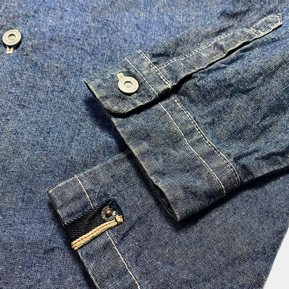 DDL 307 ETHAN-I RELAX FIT MANDARIN COLLAR SALT & PEPPER DENIM SHIRT-10OZ-RW TE