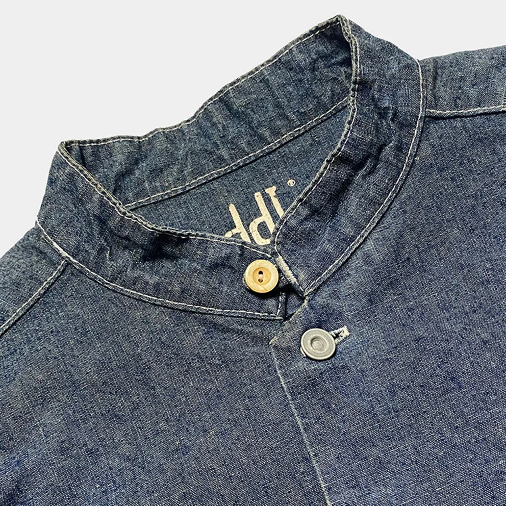 DDL 307 ETHAN-I RELAX FIT MANDARIN COLLAR SALT & PEPPER DENIM SHIRT-10OZ-RW TE