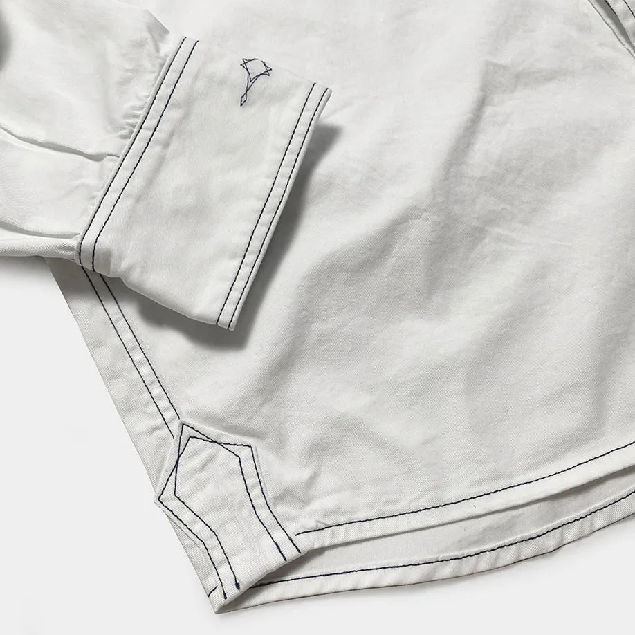 DDL 319R-DIABLO LUCKY-WB REGULAR FIT 2 HORSESHOE POCKET WHITE LEFT HAND TWILL WESTERN SHIRT WITH CONTRAST BLUE THREADS STITCHING-E0 WHITE