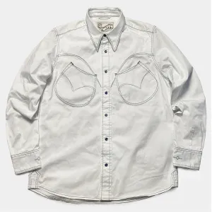 DDL 319R-DIABLO LUCKY-WB REGULAR FIT 2 HORSESHOE POCKET WHITE LEFT HAND TWILL WESTERN SHIRT WITH CONTRAST BLUE THREADS STITCHING-E0 WHITE