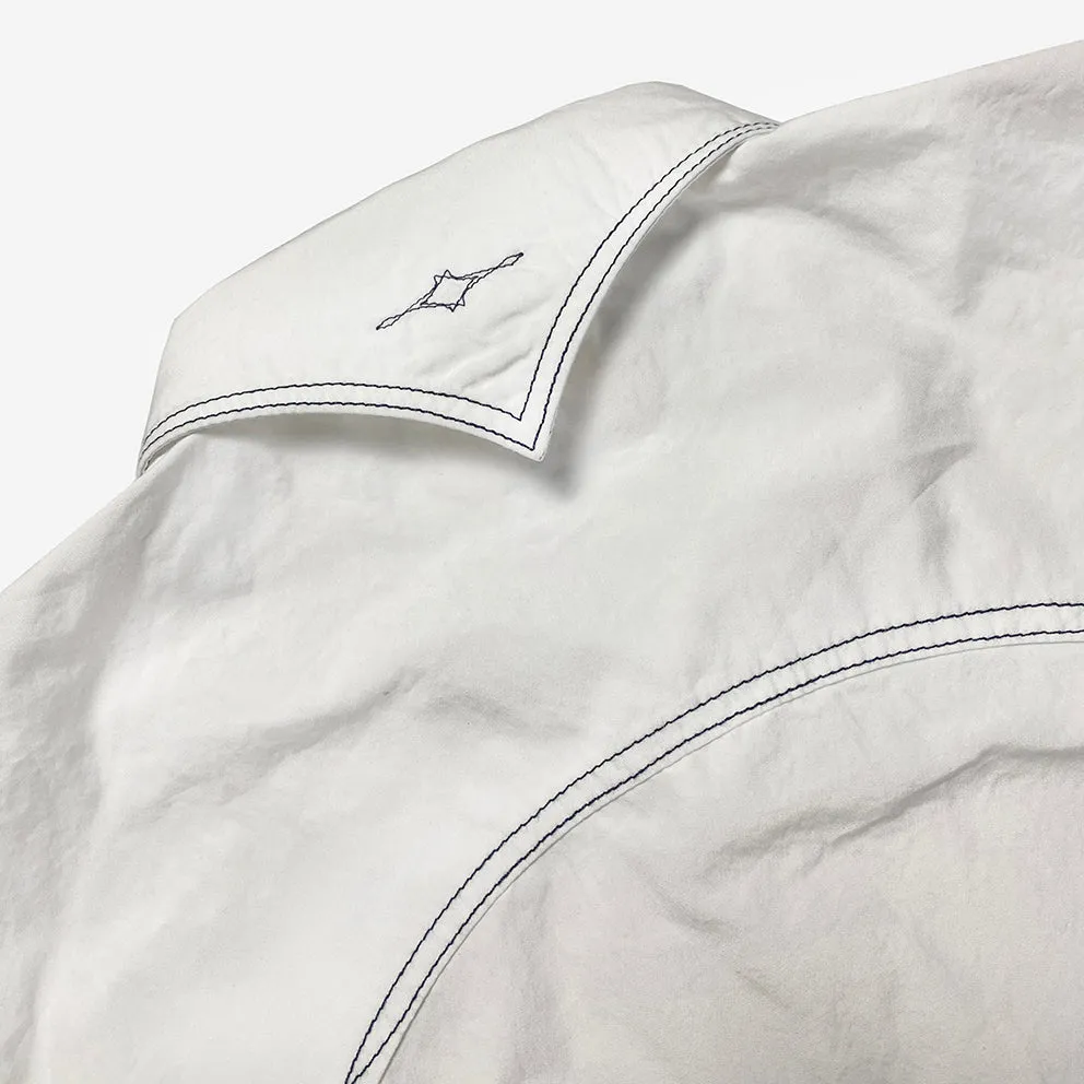 DDL 319R-DIABLO LUCKY-WB REGULAR FIT 2 HORSESHOE POCKET WHITE LEFT HAND TWILL WESTERN SHIRT WITH CONTRAST BLUE THREADS STITCHING-E0 WHITE