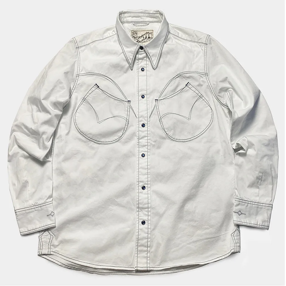 DDL 319R-DIABLO LUCKY-WB REGULAR FIT 2 HORSESHOE POCKET WHITE LEFT HAND TWILL WESTERN SHIRT WITH CONTRAST BLUE THREADS STITCHING-E0 WHITE
